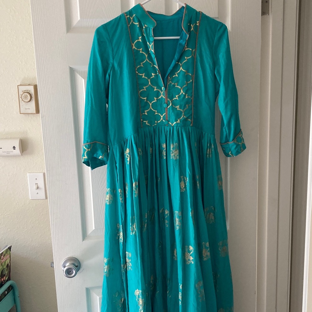 Teal w gold detail Maxi Dress/Anarkali